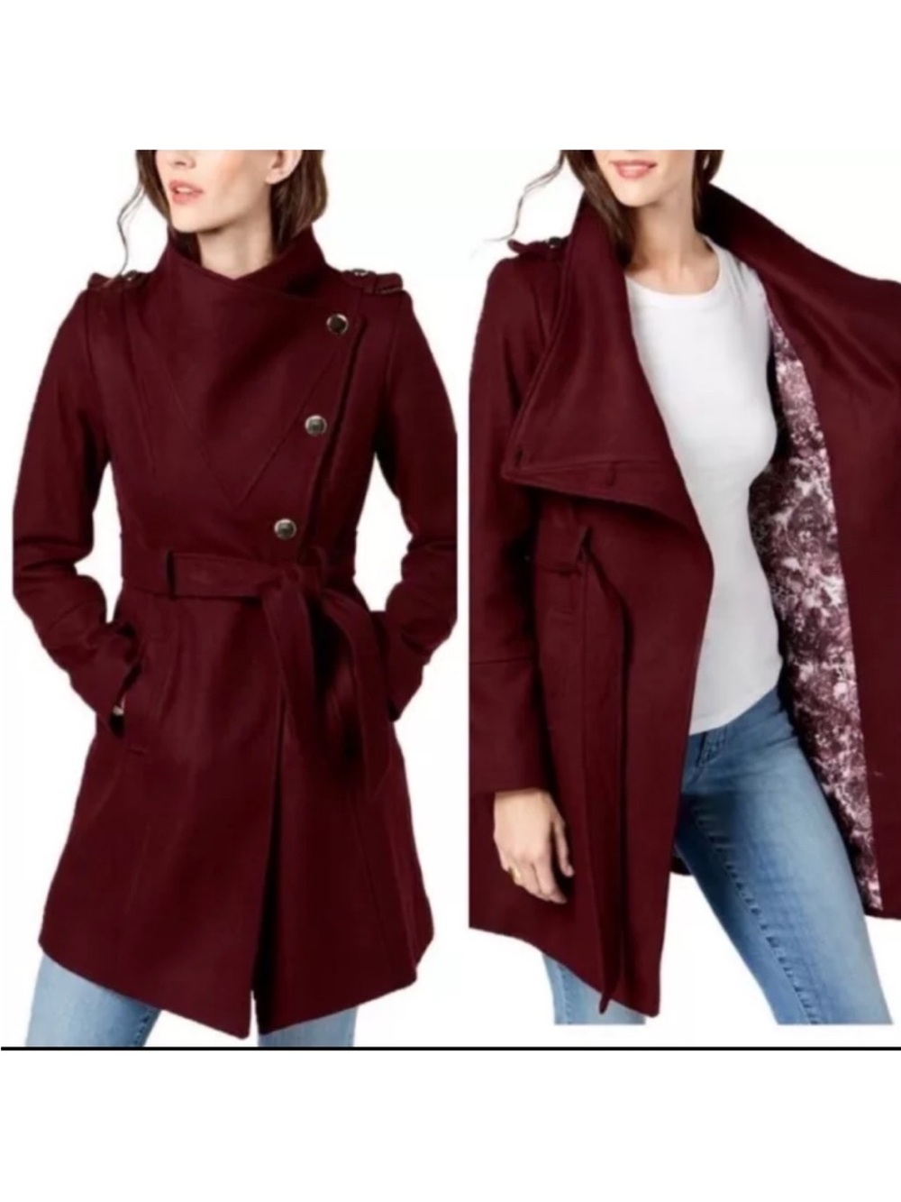 GUESS Asymmetrical Belted Walker Coat